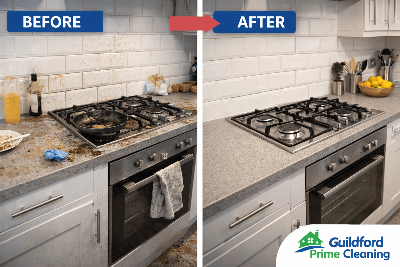 Kitchen cleaning before and after in Guildford