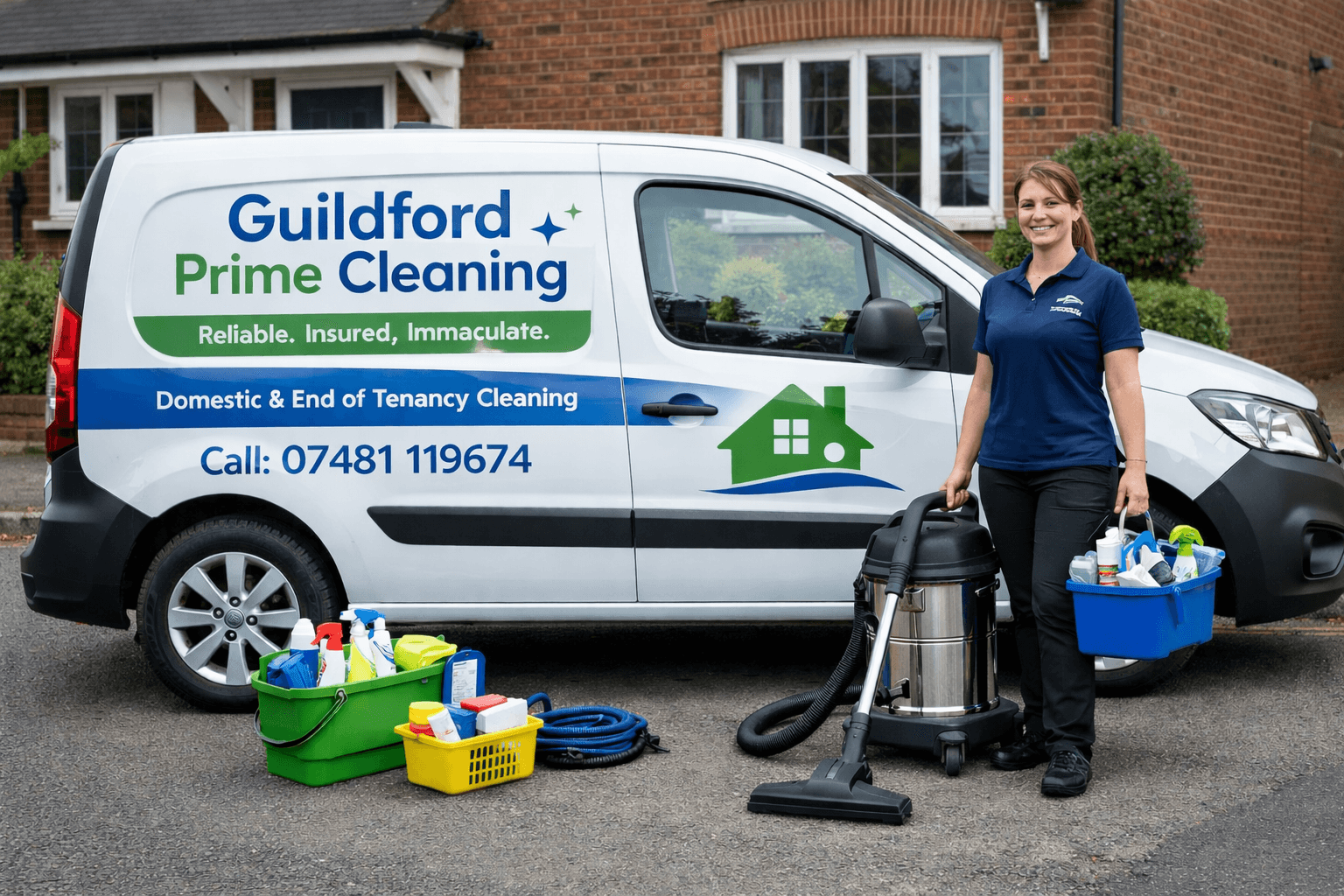 Guildford Prime Cleaning van and cleaner in Guildford, Surrey